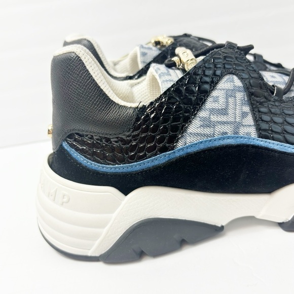 LONGCHAMP WOMEN BLUE BLACK WHITE GOLD LEATHER SIZE 41 SNEAKER SHOES - Picture 4 of 9